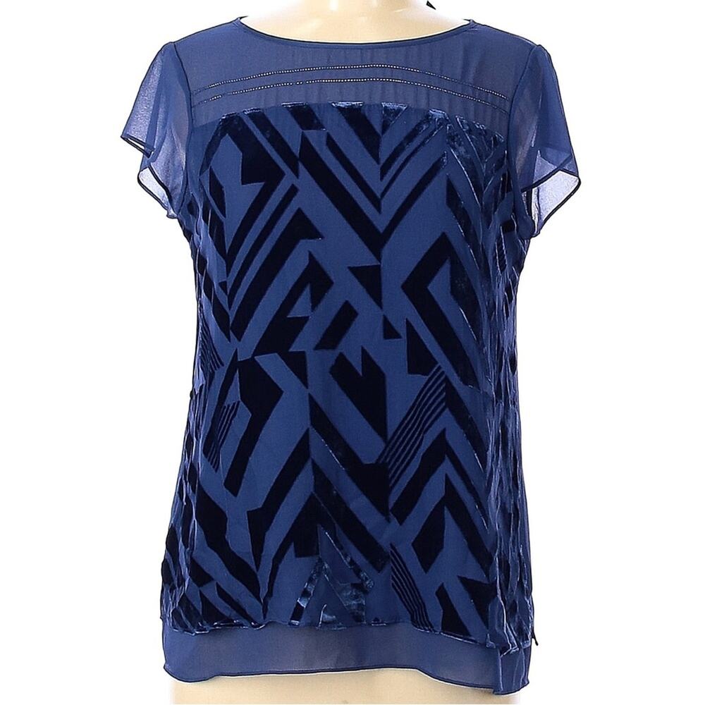 White House Black Market Blue Geometric Blouse NWT 0P